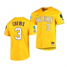 2023 College World Series Dylan Crews LSU Tigers NCAA Baseball Gold Jersey Men #3